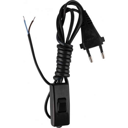 Шнур сетевой с вилкой и проходным выключателем ШВВП 2х0,5 черный 1,7 м