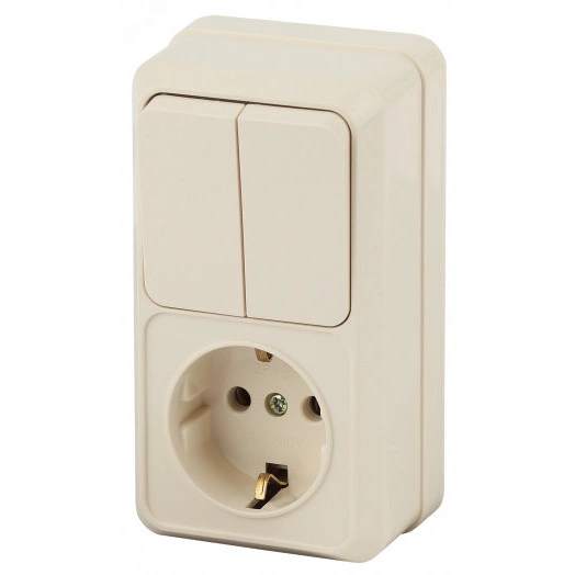 Блок розетка с выключателем Intro Quadro 2-706-02 двойным вертикальный 10(16)А-250В, IP20, ОУ, слоновая кость