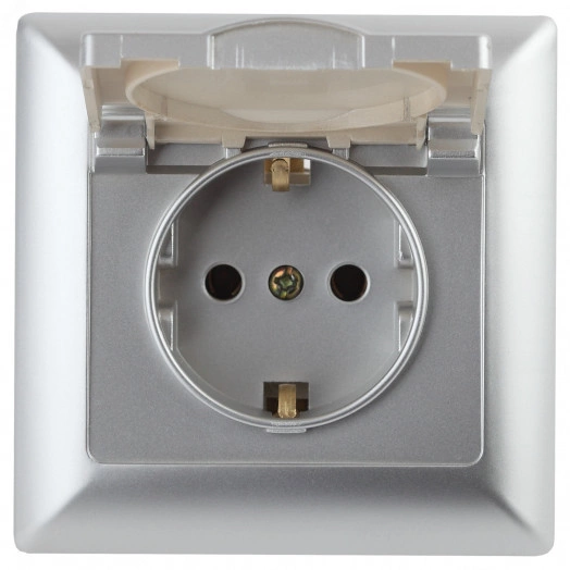 Розетка Intro Solo 4-203-03 с заземлением 2P+E Schuko с крышкой, 16А-250В, IP20, СУ, алюминий