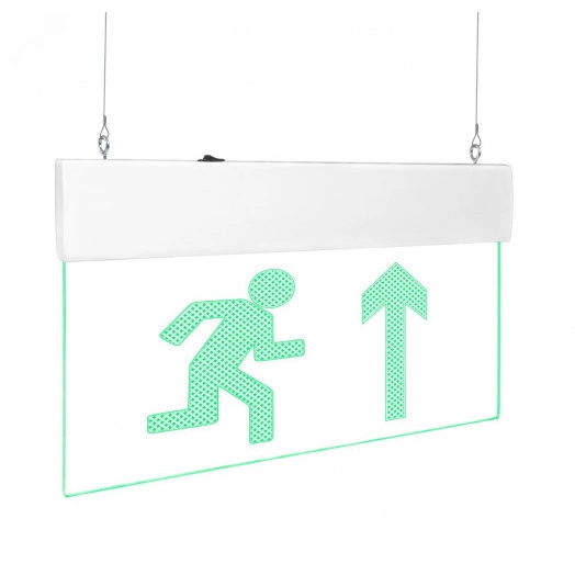 Оповещатель световой с резервным источником питания Молния-220-РИП Ультра Человек вправо стрелка вверх зеленые светодиоды. ПОДВЕСНОЕ КРЕПЛЕНИЕ