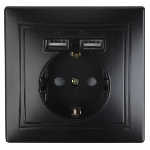 Розетка+USB, IP20,  СУ, Plano, антрацит (10/100/3000) 1-410-05 Intro