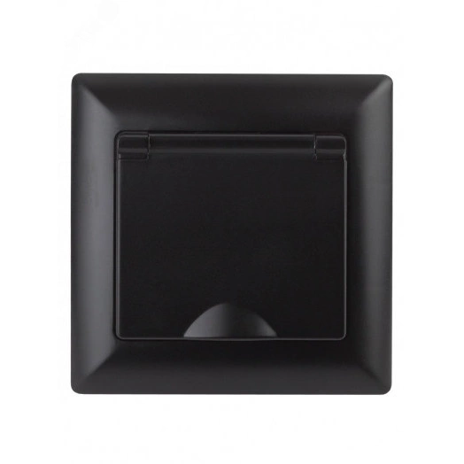 Розетка Intro Solo 4-207-05 с заземлением 2P+E Schuko с крышкой шторками, 16А-250В, IP20, СУ, антрацит