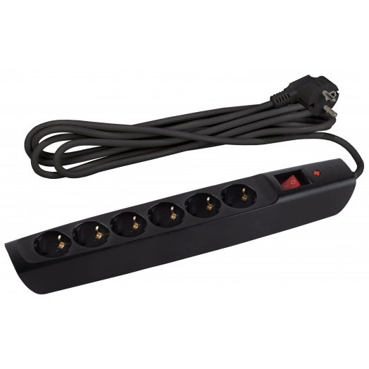 Сетевой фильтр SFX-6es-2m-B с надежной защитой с заземлением с выключателем 6 розеток 2м 10А черный