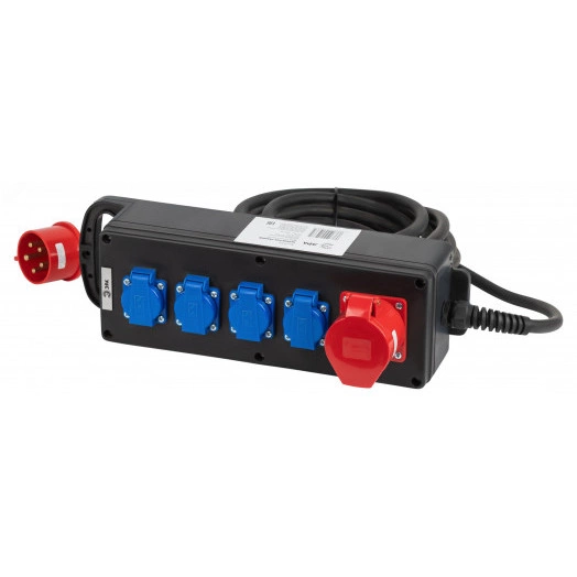 Удлинитель силовой IND380-U-5e-5x2,5-10m-IP44 380В на каучуковой колодке 5 розеток 1xCEE 5P/4xSCHUKO 10м КГ 5x2,5