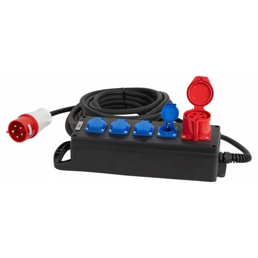 Удлинитель силовой IND380-U-5e-5x2,5-10m-IP44 380В на каучуковой колодке 5 розеток 1xCEE 5P/4xSCHUKO 10м КГ 5x2,5