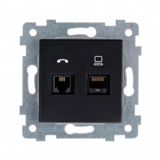 Аксиома Механизм розетки низковольтной ПК/ТЛФ 2 гнезда скр.уст. РКТ2-467 Антрацит