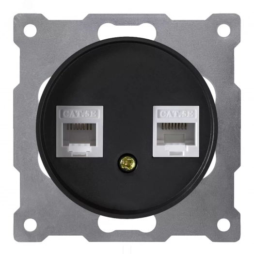 Розетка двойная компьютерная RJ45 кат.5e, цвет чёрный (серия Florence)