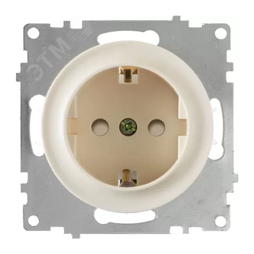 Розетка с заземлением, защитные шторки, винтовые контакты, цвет бежевый (серия Florence)