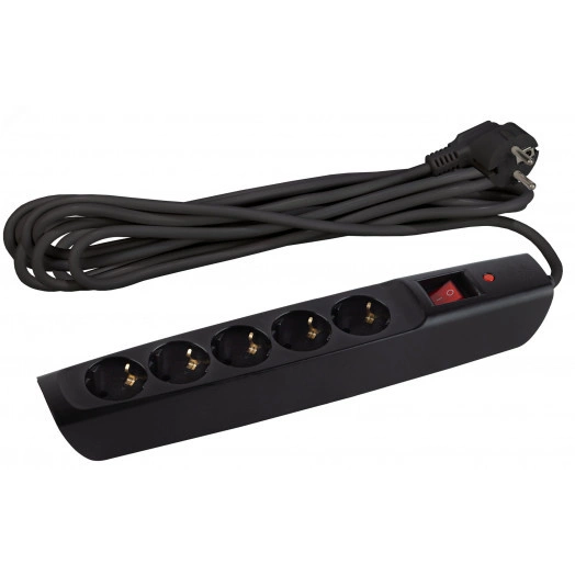 Сетевой фильтр SFX-5es-2m-B с надежной защитой с заземлением с выключателем 5 розеток 2м 10А черный