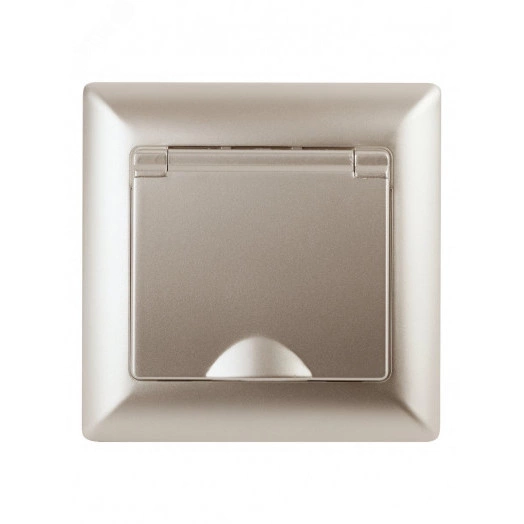 Розетка Intro Solo 4-207-04 с заземлением 2P+E Schuko с крышкой шторками, 16А-250В, IP20, СУ, шампань