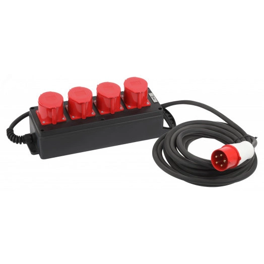 Удлинитель силовой IND380-U-4e-5x4-5m-IP44 на 380В на каучуковой колодке 4 розетки 4xCEE 5P 5м КГ 5х2,5 32A IP44