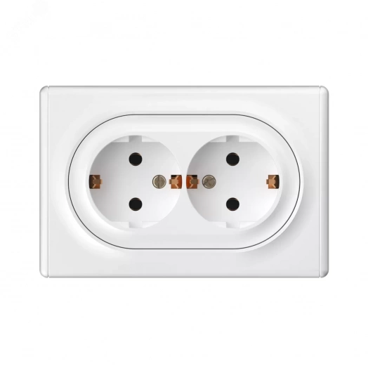 Розетка двойная, в сборе, с заземлением винтовые контакты, цвет белый (серия Florence)