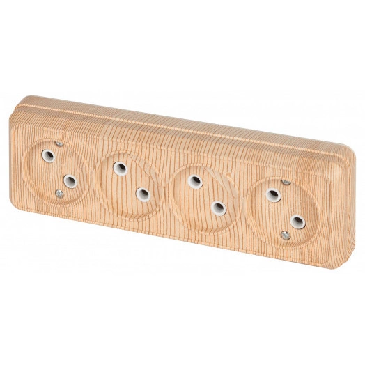 Розетка Intro Quadro 2-207-11 без заземления четырехместная 4х2P, 16А-250В, IP20, ОУ, сосна