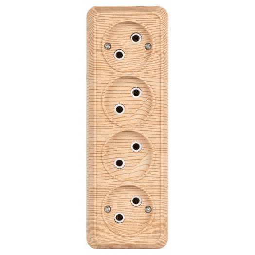 Розетка Intro Quadro 2-207-11 без заземления четырехместная 4х2P, 16А-250В, IP20, ОУ, сосна