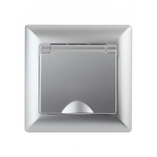 Розетка Intro Solo 4-207-03 с заземлением 2P+E Schuko с крышкой шторками, 16А-250В, IP20, СУ, алюминий