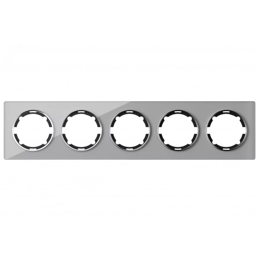 Рамка горизонтальная стеклянная на 5 приборов, цвет серый