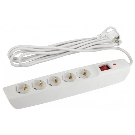 Сетевой фильтр SFX-5es-4m-W с надежной защитой с заземлением с выключателем 5 розеток 4м 10А белый
