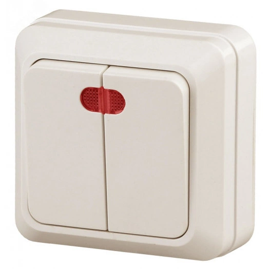 Выключатель Intro Quadro 2-105-02 двухклавишный с подсветкой, 10А-250В, IP20, ОУ, слоновая кость