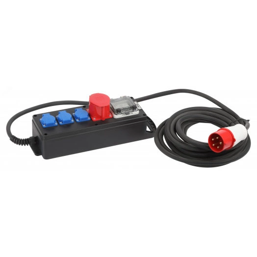 Удлинитель силовой IND380-SF-4e-5x4-10m-IP44 380В на каучуковой колодке 4 розетки 1xCEE 5P/3xSCHUKO 10м КГ 5х2,5