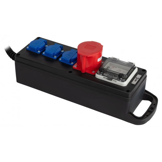 Удлинитель силовой IND380-SF-4e-5x4-10m-IP44 380В на каучуковой колодке 4 розетки 1xCEE 5P/3xSCHUKO 10м КГ 5х2,5