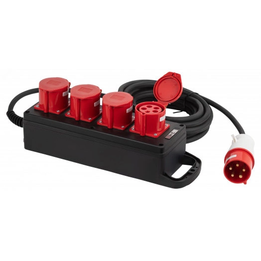 Удлинитель силовой IND380-U-4e-5x4-20m-IP44 на 380В на каучуковой колодке 4 розетки 4xCEE 5P 20м КГ 5х2,5 32A IP44