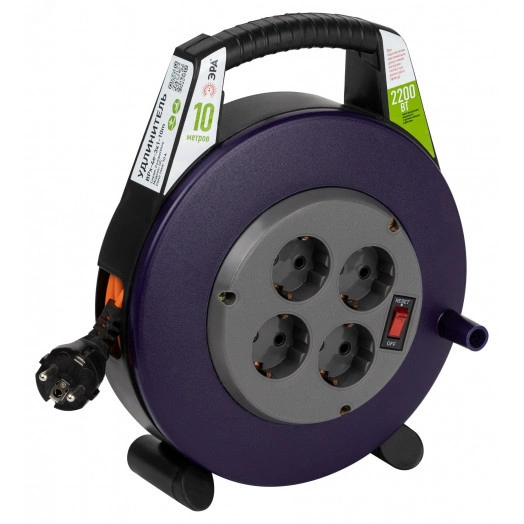 Удлинитель силовой BPx-4e-3x1-10m в закрытом корпусе с заземлением с выключателем 4 розетки 10м ПВС 3x1мм2 10А