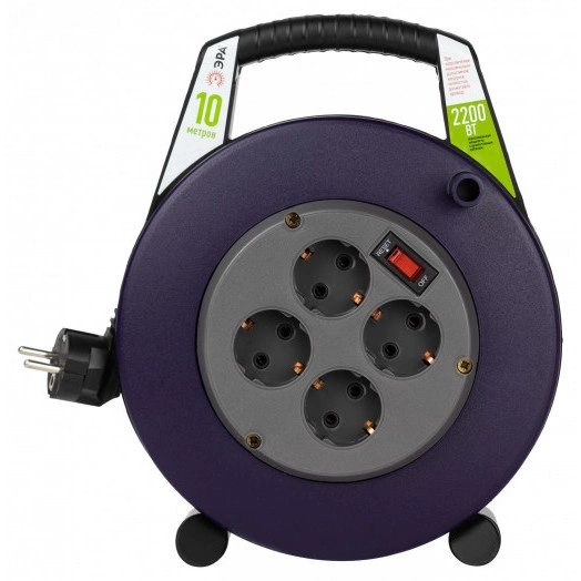 Удлинитель силовой BPx-4e-3x1-10m в закрытом корпусе с заземлением с выключателем 4 розетки 10м ПВС 3x1мм2 10А