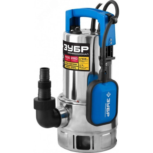 Насос дренажный для грязной воды Профессионал НПГ-Т3-1100-С ЗУБР, 1100 Вт, корпус нерж.сталь