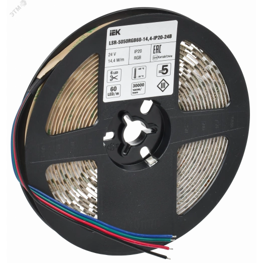 Лента светодиодная 5м LSR-5050RGB60-14,4-IP20-24В IEK