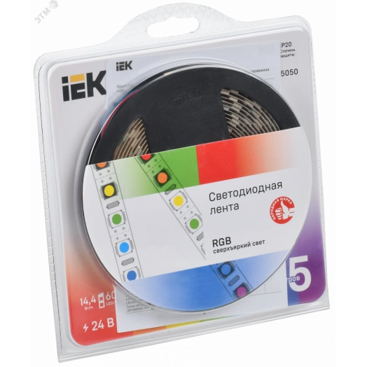 Лента светодиодная 5м LSR-5050RGB60-14,4-IP20-24В IEK