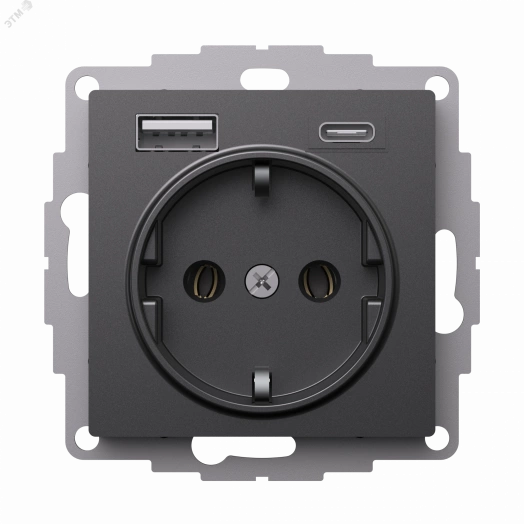 ATLASDESIGN РОЗЕТКА 16А с 2 USB A+C, 5В/2,4А/3,0А, 2х5В/1,5А, механизм, БАЗАЛЬТ