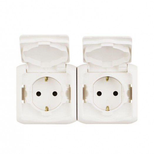 Розетка 2-м ОП Quteo 16А IP44 250В 2х2P+E с заземл. защ. шторки с крышкой бел. Leg 782323