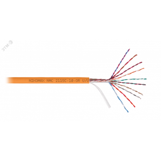 Кабель U/UTP 10 пар, Кат.5 (Класс D), 100МГц, одножильный, BC (чистая медь), 24AWG (0,50мм), полимерный материал нг(А)-HF, внутренний, оранжевый 500м