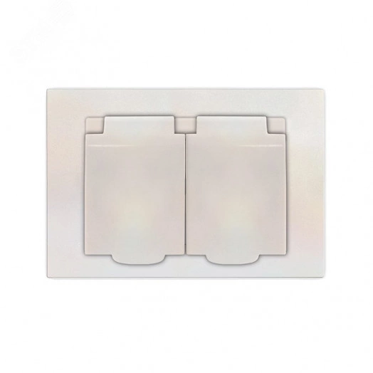 Розетка двухместная серия Афина с/з с крышкой, с/у, 16А, 220В, жемчуг (еврослот)