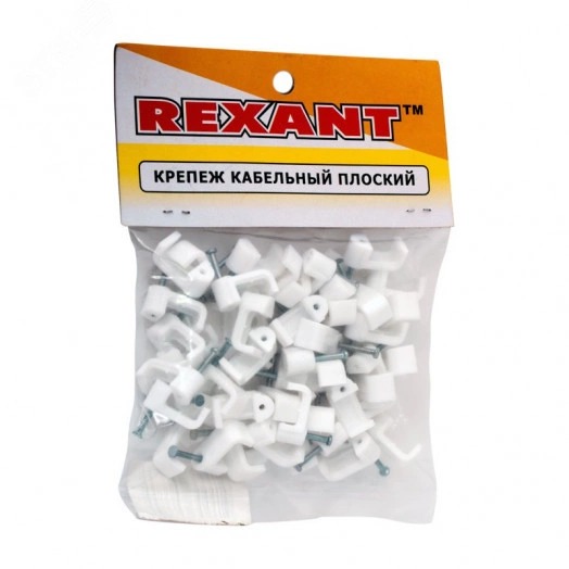 Крепеж кабеля плоский 12х6 мм, белый (50 шт/уп)