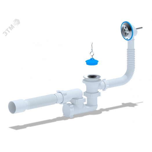 Сифон для ванны АНИ 1 1/2' x 40 с выпуском и переливом с гибкой трубой 40х50