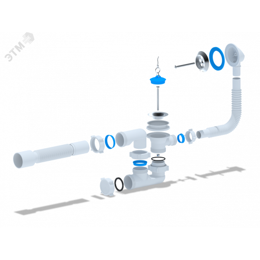 Сифон для ванны АНИ 1 1/2' x 40 с выпуском и переливом с гибкой трубой 40х50