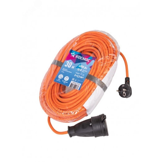 Удлинитель шнур 30м 1 гнездо КГ 3*2.5 мм 16A 250В 4000Вт каучук IP44 оранжевый УХз16