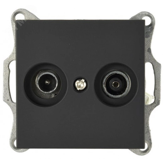 Розетка TV+FM ?9.5mm оконечная с накладкой, цвет черный матовый (soft touch)