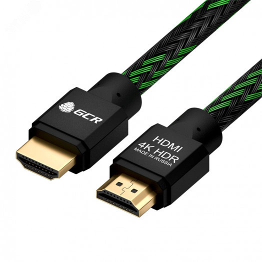 Кабель HDMI 2.0, Ultra HD 19М на 19М, 1.5 м., AL черный-зеленый нейлон