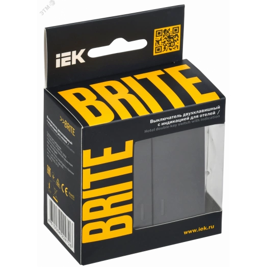 BRITE Выключатель 2-клавишный с индикацией для отелей 10А ВС10-2-9-БрГ графит IEK