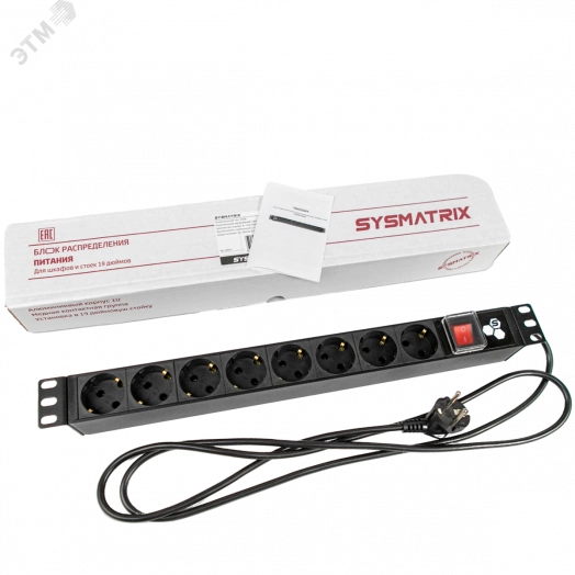 Блок розеток 19 PDU 8 розеток. 16 A. выключатель. шнур 1.8 м