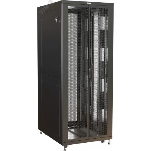 Шкаф напольный 19-дюймовый TSR-4881-DDAA-P12-R101-RAL9005, 48U, 2325x800х1000 мм (ВхШхГ), передняя и задняя двойные распашн. перфорир. двери, боковые панели съемные, панель крыши с заглушками щеточных вводов, цвет черный (RAL 9005)