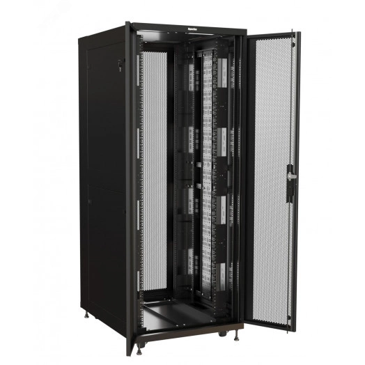 Шкаф напольный 19-дюймовый TSR-4881-DDAA-P12-R101-RAL9005, 48U, 2325x800х1000 мм (ВхШхГ), передняя и задняя двойные распашн. перфорир. двери, боковые панели съемные, панель крыши с заглушками щеточных вводов, цвет черный (RAL 9005)