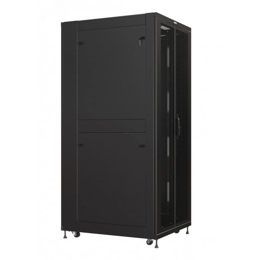 Шкаф напольный 19-дюймовый TSR-4881-DDAA-P12-R101-RAL9005, 48U, 2325x800х1000 мм (ВхШхГ), передняя и задняя двойные распашн. перфорир. двери, боковые панели съемные, панель крыши с заглушками щеточных вводов, цвет черный (RAL 9005)