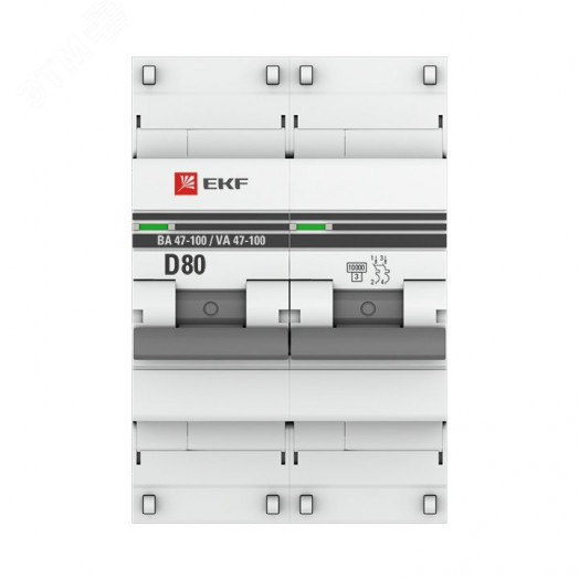 Автоматический выключатель ВА 47-100 2P 80А (D) 10kA EKF PROxima