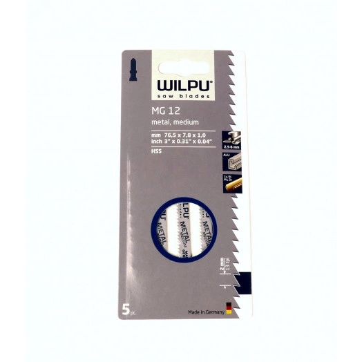 Пилка для лобзика MG 12 х5шт/уп для стали, нержавеющей стали, цветного металла, алюминия от 2,5 до 6мм