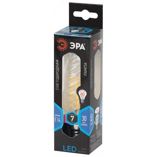 Лампа светодиодная филаментная F-LED BTW-7W-840-E14 (филамент, свеча витая, 7Вт, нейтр, E14 (10/100/2800) ЭРА