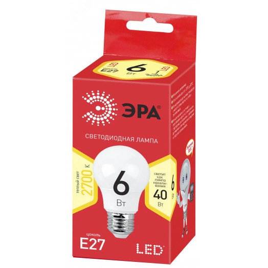 Лампа светодиодная LED A55-6W-827-E27(диод,груша,6Вт,тепл,E27)