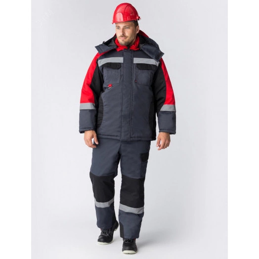 Костюм зимний Фаворит-Мега (ткань Протек,240) полукомбинезон, черный красный серый, 64-66  182-188